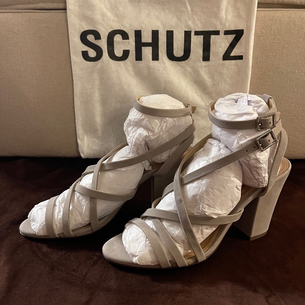 SCHUTZ Karls Strappy Heel Grey Size 7.5